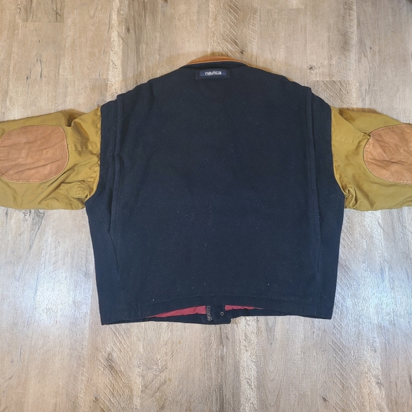 Vintage 90's Nautica Jacket Navy Blue/Brown Elbow Pads Size Extra Large - Picture 6 of 7